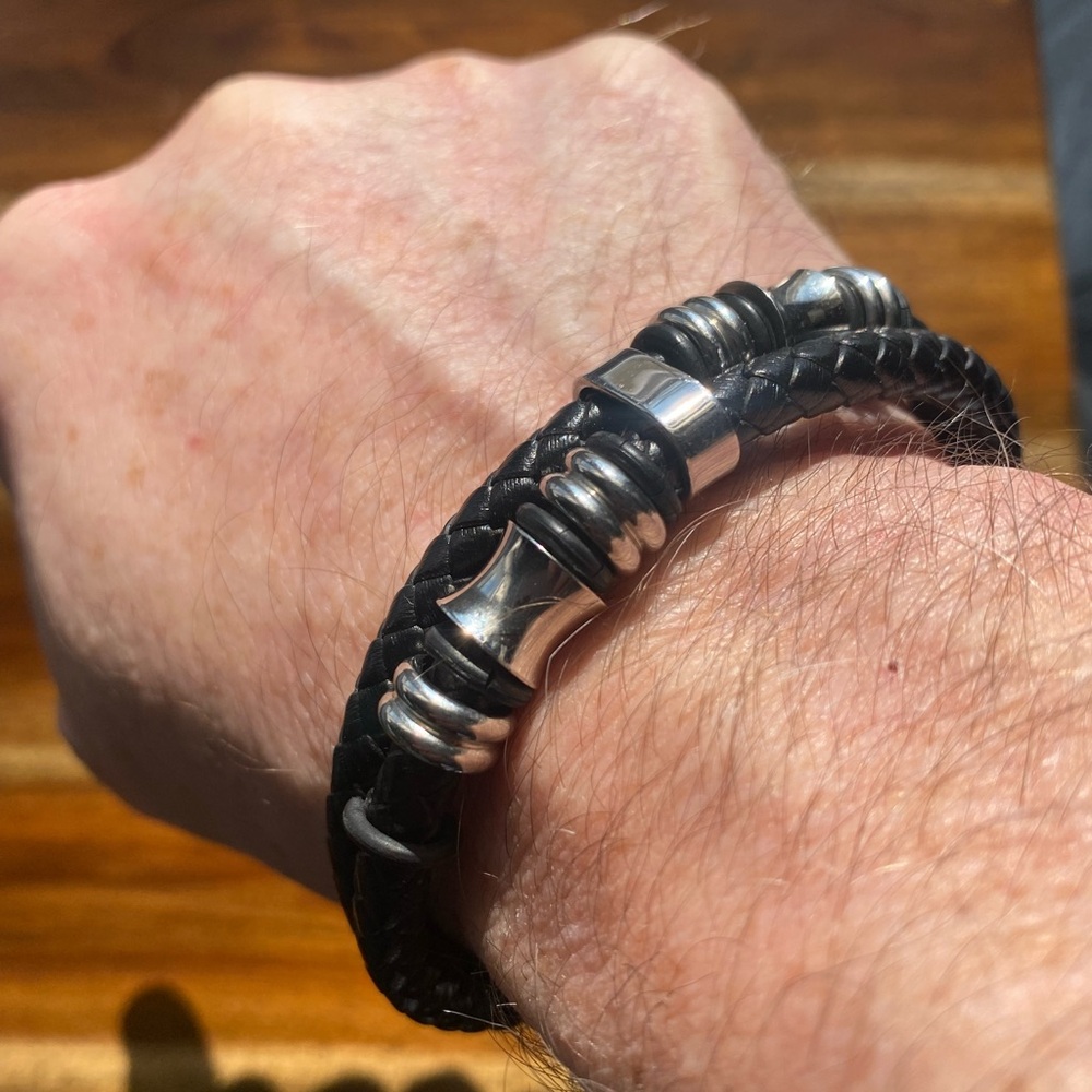 Black Braided Bracelet with Silver Accents